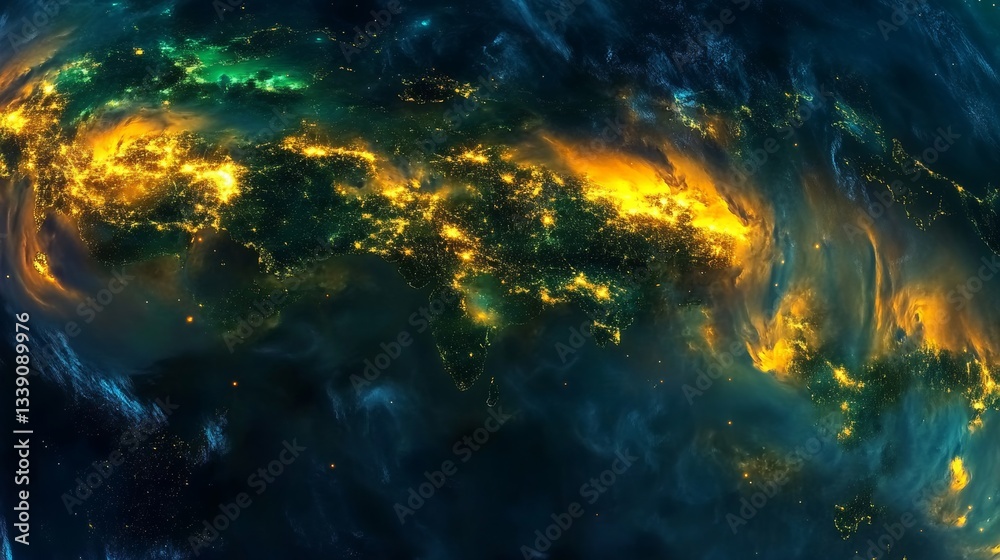 Fototapeta premium Global City Lights from Space: A Stunning Night View