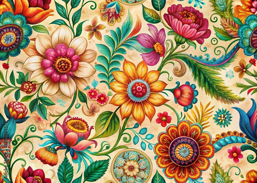 Bohemian Floral Patterned Background for Journal Pages: Panoramic Vintage Floral Design Bohemian Floral Patterned Background for Journal Pages: Panoramic Vintage Floral Design