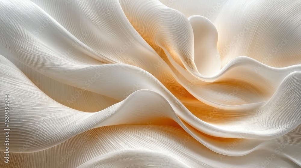 Obraz premium Abstract image of flowing, creamy white and peach fabric with soft, undulating folds and textures.