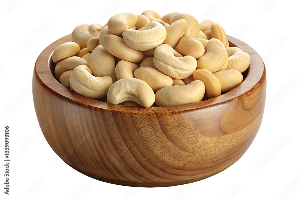 A Brimming Wooden Bowl Overflows With Creamy Cashew Nuts, A Wholesome And Inviting Image Of Natural Goodness Against A Stark White Background A Brimming Wooden Bowl Overflows With Creamy Cashew Nuts, A Wholesome And Inviting Image Of Natural Goodness Against A Stark White Background