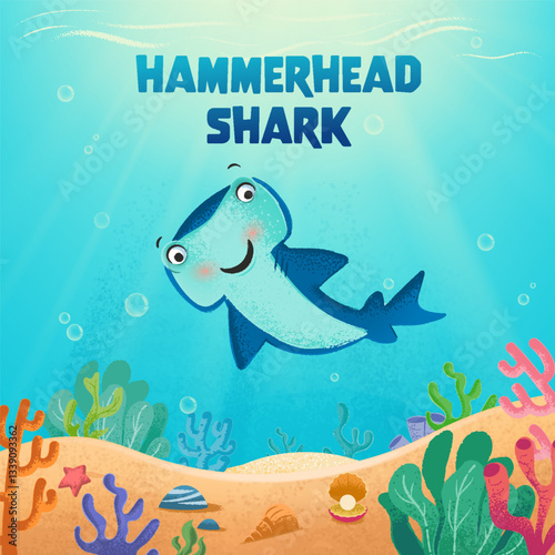hammerhead shark underwater ocean illustration