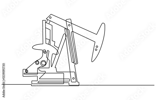 Oil pump jack platform of One continuous line drawing Drilling rig petroleum production and trade industry