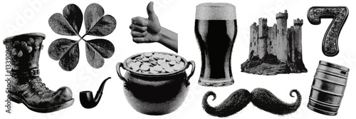 Set of St Patrick's Day halftone grunge vector design elements