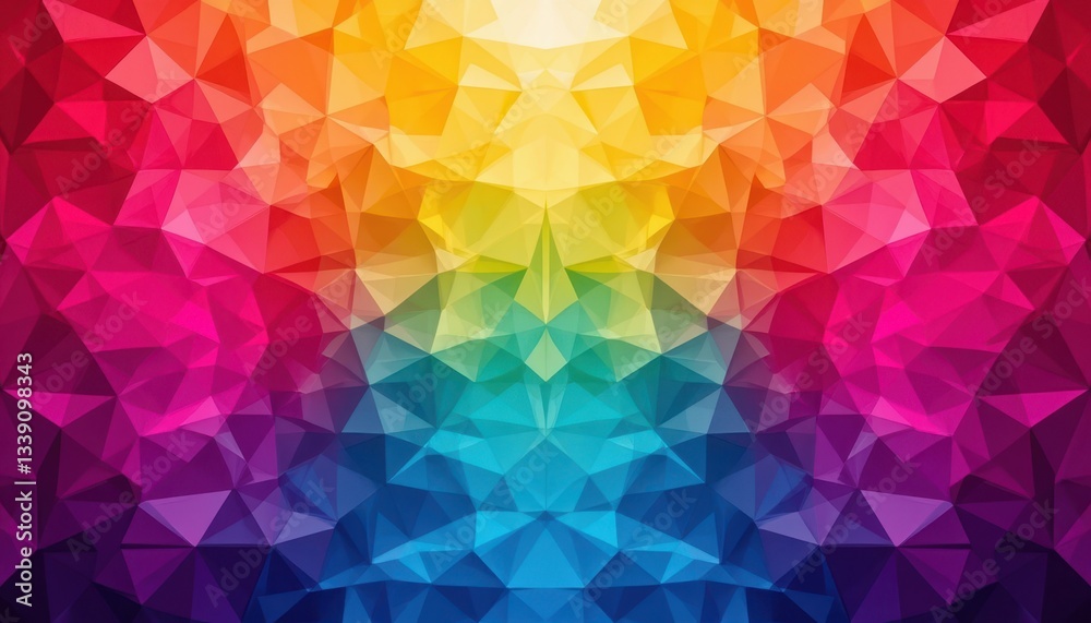 Fototapeta premium The abstract geometric mosaic rainbow poligonal background features a dazzling array of vibrant colors arranged in a cohesive and intricate pattern