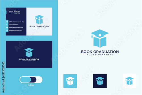 Pixel Art Book Graduation Logo Design with Business Card Template