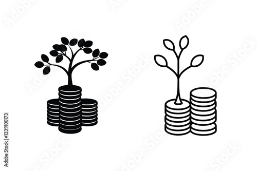 Financial Growth Money Tree Icons, Investment, Savings, Returns