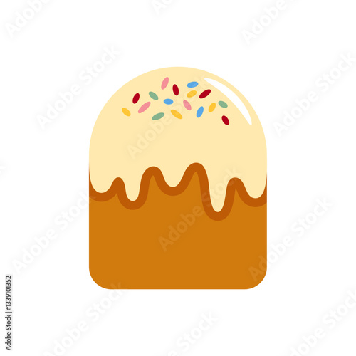 Easter bread isolated on white background. Vector icon of a cute Easter cake in a simple minimalist flat cartoon style. Traditional paska bread frosted with gaze and sugar sprinkles