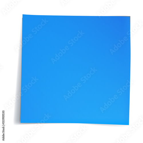 Blue sticky note with realistic shadow, isolated on white background. Blank reminder paper for message or design template.