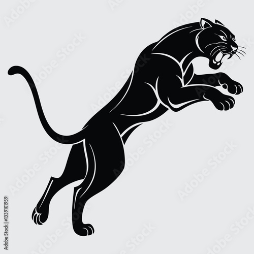 A panther in mid-pounce. image silhouette design vector art and illustration