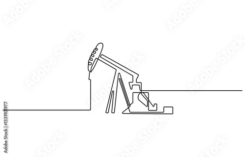 Oil pump jack platform of One continuous line drawing Drilling rig petroleum production and trade industry