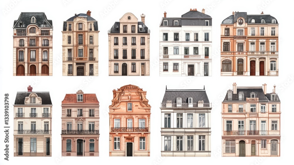 Fototapeta premium Classic european building facades collection for architecture design and inspiration