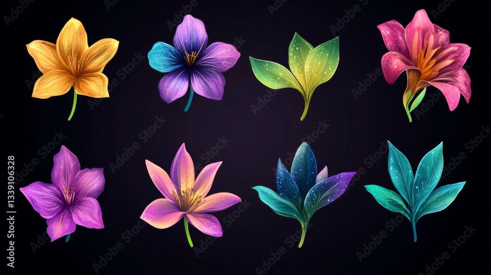 Fototapeta premium Colorful floral art pattern with vibrant abstract flowers and leaves