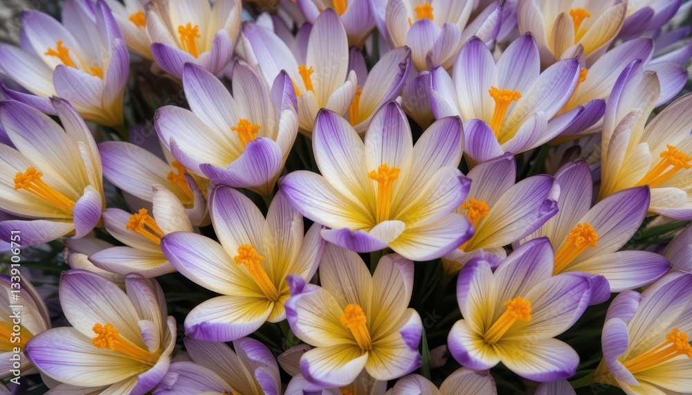 Fototapeta premium Vibrant crocus flowers blooming in a garden nature photography close-up floral beauty