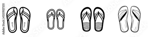 Different styles of flip flops laid out on a light background showcasing summer footwear options for all ages