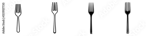 Various types of forks displayed in a minimalistic style with a white background showing their unique designs and features