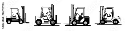 Forklift models in various perspectives showcasing design and functionality for industrial applications