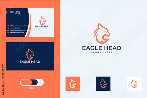 Pixel Art Eagle Head Logo Design with Business Card Template