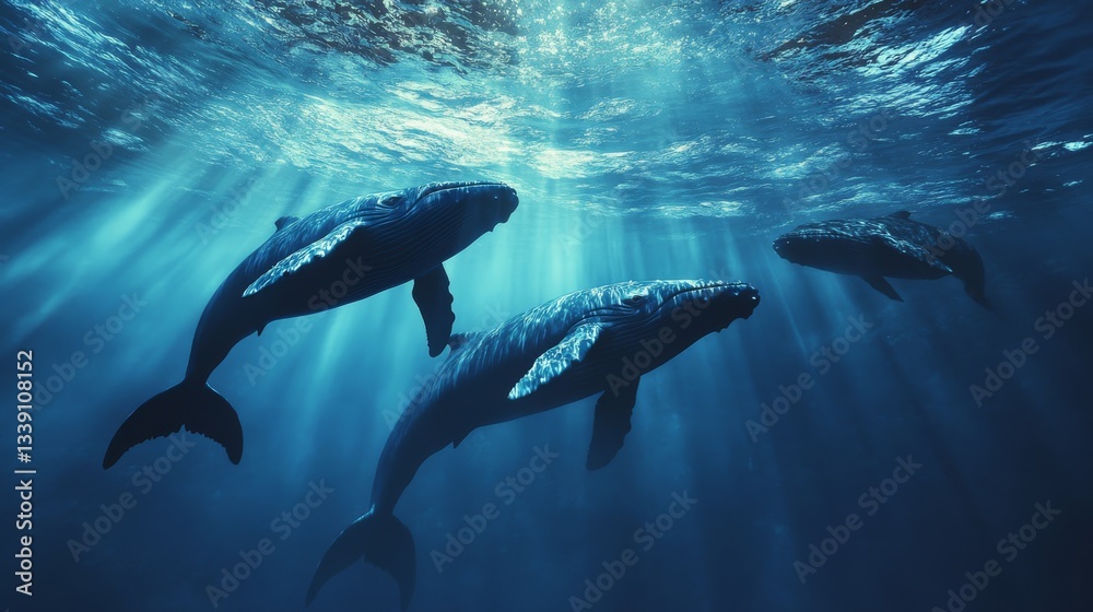 Fototapeta premium Majestic Whales in the Deep Blue