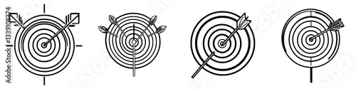 Target designs with arrows hitting the center circle and surrounding concentric circles in a simple monochrome style