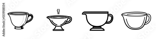 Unique collection of elegant cups and serving bowls displayed in a minimalist style on a clean surface