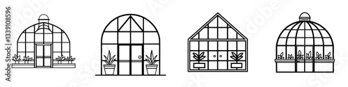 Various styles of greenhouses showcasing unique architectural designs and structures