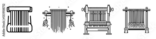 Various styles of traditional weaving looms showcasing craftsmanship and cultural heritage in textile production
