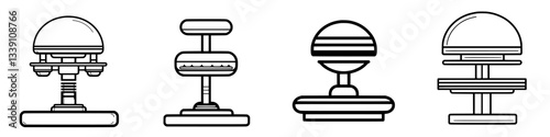 Illustration of four unique burger press designs highlighting different shapes and functionalities