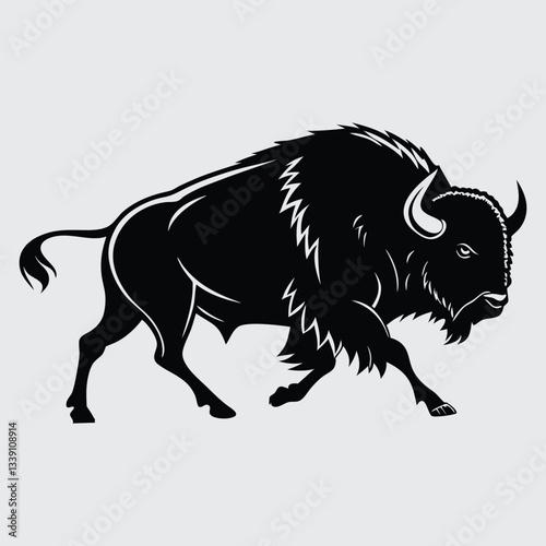 A bison stampeding across a dusty plain image silhouette design vector art and illustration