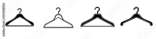 Various styles of clothing hangers displayed horizontally for a minimalist design concept