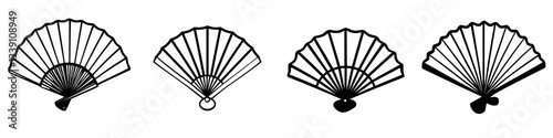 Different styles of decorative hand fans displayed in a collection showcasing their unique designs and craftsmanship