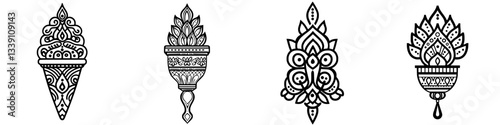 Intricate designs of cultural artifacts displayed in a vibrant artist market during the afternoon