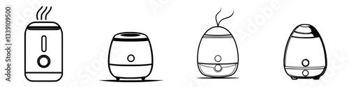 Different designs of aroma diffusers lined up in a row showcasing modern style and functionality in home decor settings