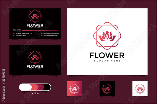 Pixel Art Flower Logo Branding Kit Mockup