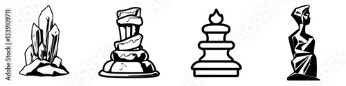 Unique artistic representation of abstract sculptures showcasing various forms in a minimalist style