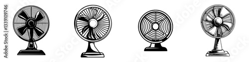 Vintage fans from the early 20th century displayed in a retro style emphasizing craftsmanship and design details