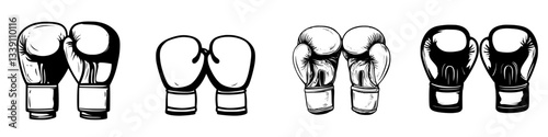Boxing gloves displayed in various styles showcasing design elements and craftsmanship in sports gear
