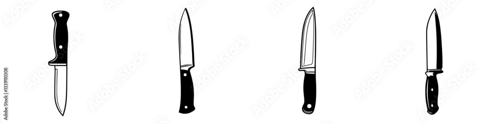Different views of a kitchen knife with a black handle showcasing its design and functionality in culinary tasks