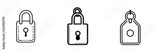 Simple lock icons depicting security concepts displayed in black and white for easy understanding of locking mechanisms