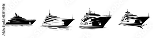 Luxury yachts of various designs docked on calm waters during a sunny day in a coastal harbor