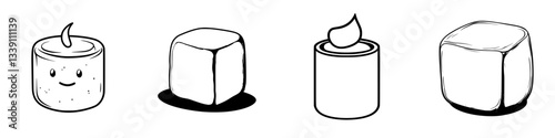 Cute and playful marshmallows in various shapes and designs on a clean background suitable for illustrations