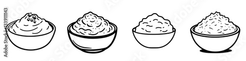 Different types of creamy textures in bowls showcasing food preparation techniques and culinary art