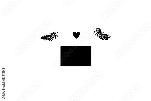 Envelope featuring a hand-drawn ink sketch of a heart and flower in a vintage style modern illustration