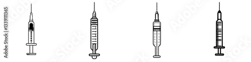 Different types of syringes displayed in a row, showcasing various designs and functionalities in a medical setting