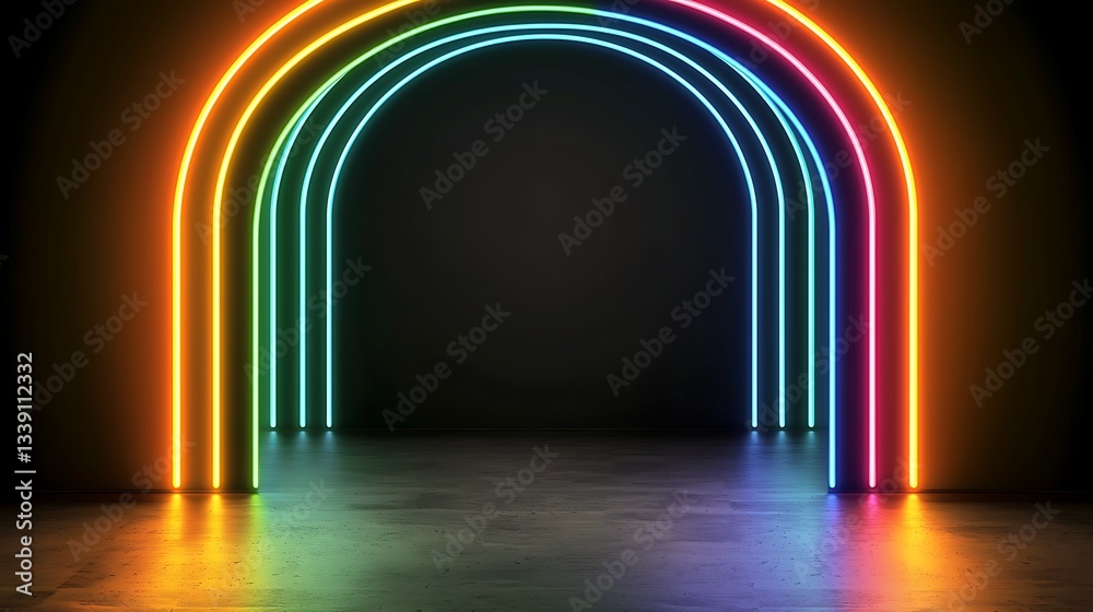 Obraz premium Vibrant Neon Arches Against Dark Background Creating Dynamic Contemporary Art Installation