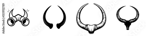 Unique horn designs showcasing various styles and shapes in black and white