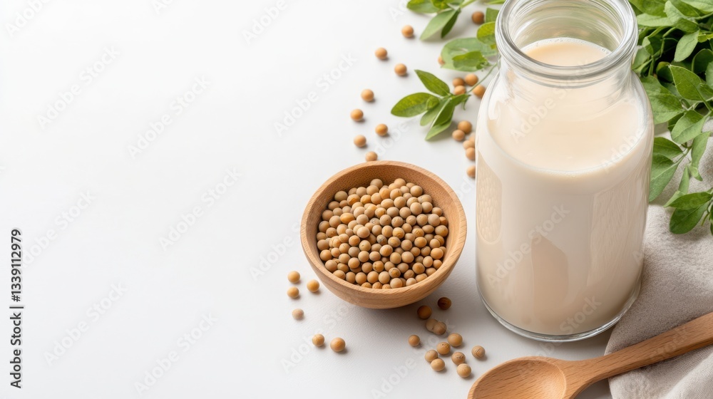 Refreshing Glass of Milk Surrounded by Delicious Nuts for Healthy Snack Refreshing Glass of Milk Surrounded by Delicious Nuts for Healthy Snack