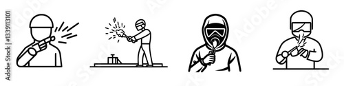 Skilled workers engaging in various welding activities at a construction site during daylight hours