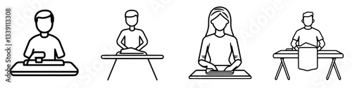 Various people engaging in laundry tasks at home in a clean and organized setting during daylight hours