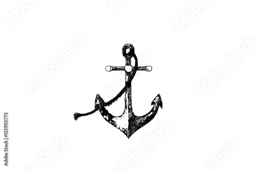 Hand drawn ink sketch of a sea anchor in engraved retro style modern illustration