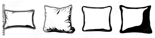 Different styles of pillows displayed in a minimalist design setting, emphasizing texture and shape
